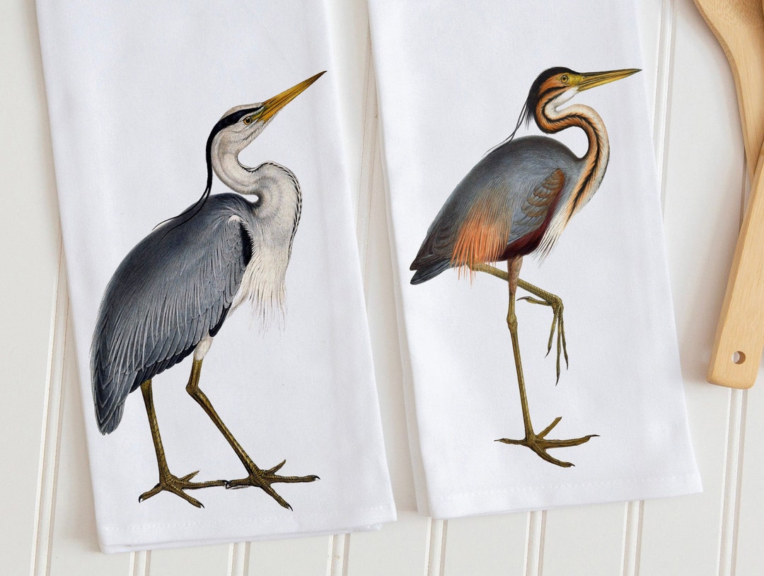 Blue Heron Tea Towels Island Life Decor Blue Heron Kitchen Etsy