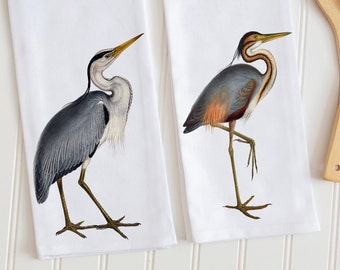 Blue Heron Tea Towels, Island Life Decor, Blue Heron Kitchen Towels, Heron Dish Towels, Bird Theme Decor, Sea Life Decor