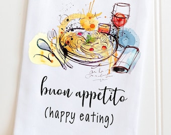 Italian Cooking Tea Towel, Buon Appetito, Happy Eating,  Cooks Gift, Italian Kitchen Décor, Italian Inspired Dish Towel, Italy Style Towel