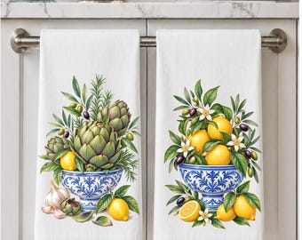 Artichoke and Lemons Bella Cucina Kitchen Towel | Fall Vegetable Decor