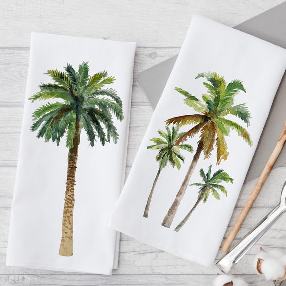 Tropical Palm Tree Kitchen Dish Towels, Palm Tree Decor, Tropical