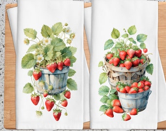 Strawberry Kitchen Towel: Farmhouse Flour Sack Towel, Summer Decor