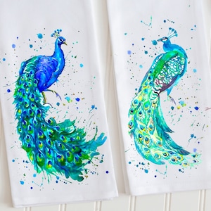 Peacock Tea Towel, Peacock Feathers, Wild Bird Kitchen Towels, Peacock Kitchen Dish Towel, Peacock Decorative Tea Towels, Hostess Gift