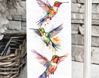 Hummingbird Tea Towel, Tropical Bird Decorative Hand Towel, Kitchen Towels, Bathroom Towels, Hostess Gifts, Floral Hand Towels, Hummingbirds