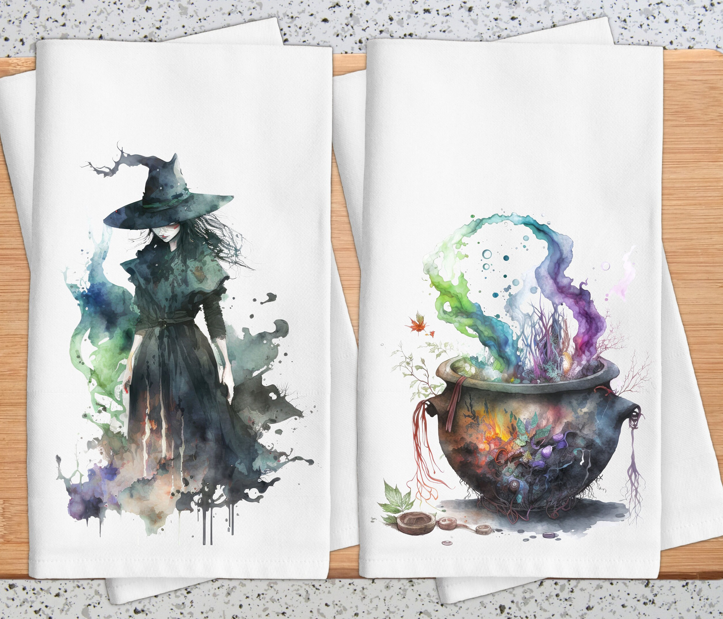 Serafina Home Halloween Fun Kitchen Dish Towel Set: (Witch & Famous)