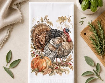 Vintage Naturalist Kitchen Towel | Botanical Bird & Fruit Tea Towel | Cottage Country Decor | Farmhouse Kitchen Gift | Thanksgiving Turkey