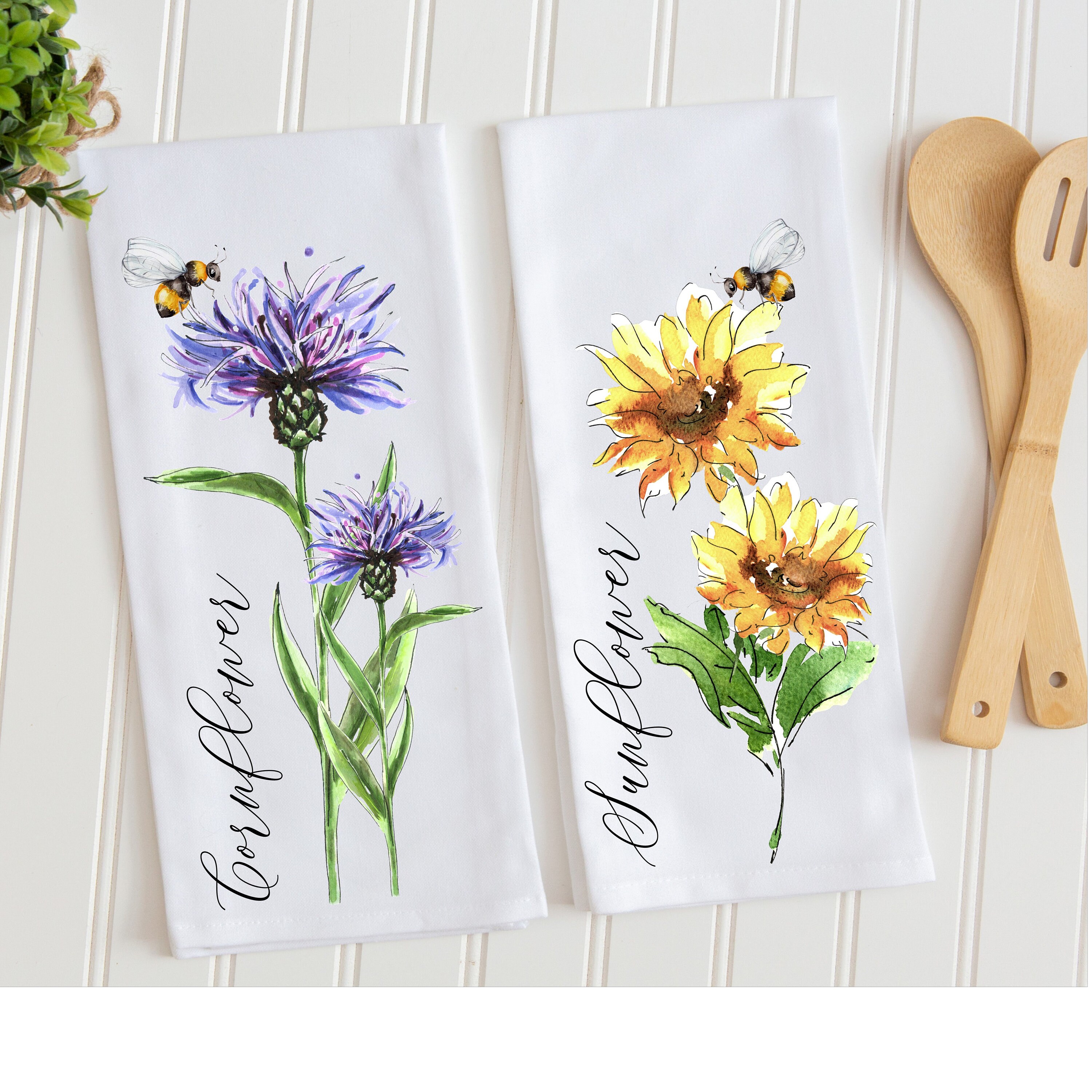 Spring Watercolor Floral Tea Towels, Sunflower Dish Towel, Cornflower Tea  Towel, Spring Floral Kitchen Decor, Housewarming, Mother's Day -   Ireland
