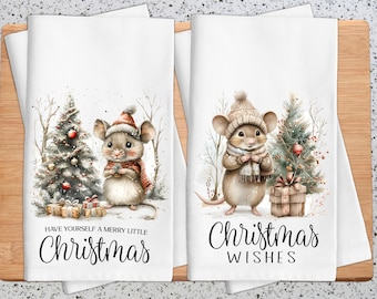 Christmas Mice Kitchen Towel: Cottagecore Holiday Decor