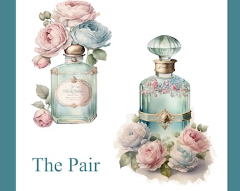 Vintage Floral Perfume Bottle Hand Towel Set: Guest Bath Decor