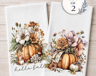 Buntes Kürbis-Blumenküchen-Geschirrtuch, Herbst-Küchendekor, Geschenke