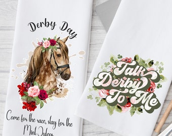 Kentucky Derby Dish Towel, Floral Horse, 'Talk Derby To Me'