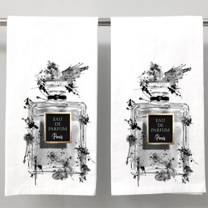 Bathroom Hand Towel, Black and White Perfume Bottles,  Bathroom Hand Towels, Guest Bath Towels,
