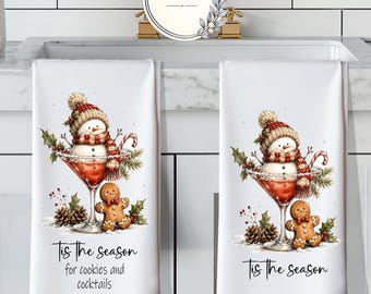Christmas Cookie Kitchen Dish Towel,  Holiday Tea Towels, Cookies and Cocktails, Gingerbread