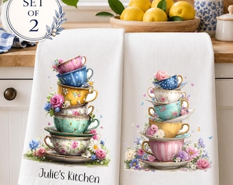 Fröhliche bunte Teetasse Küchentuch, personalisiertes Geschenk, Home & Kitchen Essentials