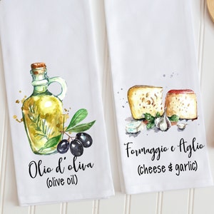 Italian Kitchen Towels, Olive Oil and Cheese Towel Set, Italian Kitchen Decor, Cooking Gift, Cook's Gift, Cooking Kitchen Gifts, Italy Decor