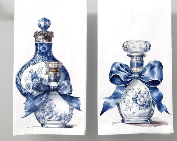 Blue Delft Bathroom Hand Towel Set Vintage Perfume Bottles With a Little Bling Floral Bathroom Hand Towels Guest Bath Towels Blue Etsy UK