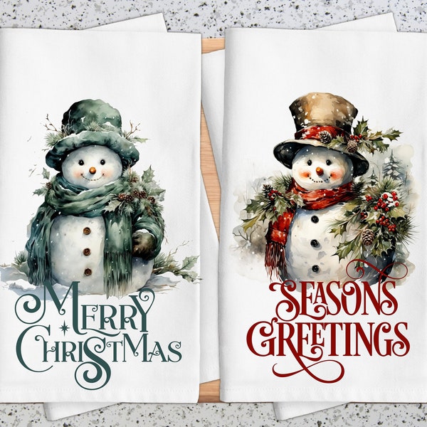 Christmas Snowman Kitchen Towel, Holiday Kitchen Decor, Christmas Gifts, Kitchen Gift, Secret Santa Gift, Vintage Snowman Designs,