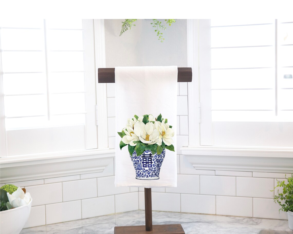 Kitchen Towel Blue Floral Chinoiserie Tea Towel Magnolia Etsy