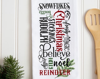 Christmas Kitchen Towel, Christmas Subway Writing, Christmas Gift, Christmas Holiday Hand Towel, Family Christmas Gift, Holiday Decor