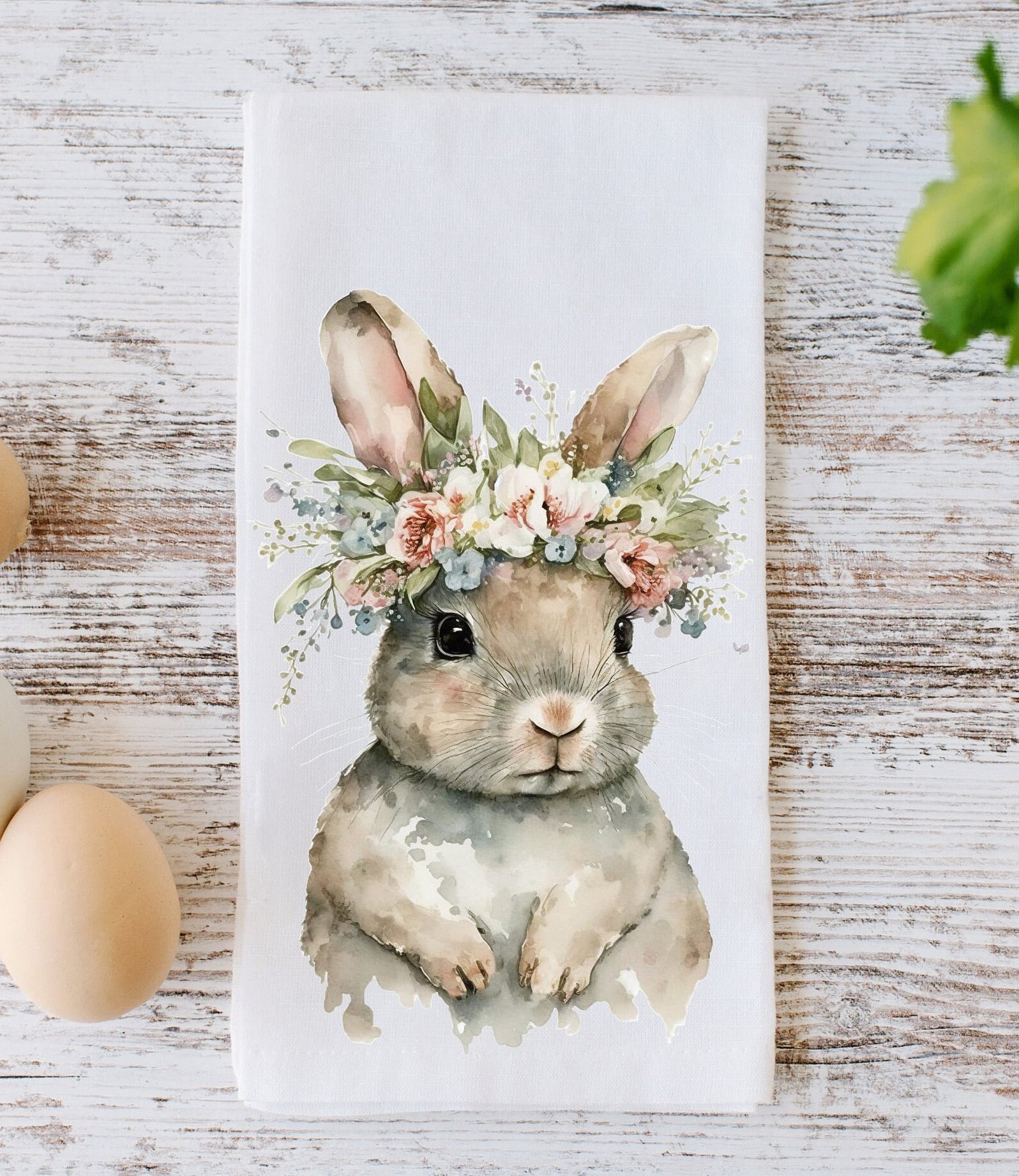 Easter Kitchen Towels Set Of 2 - Bunny Rabbit & Egg Dish Towels, Spring Farmhouse Decor