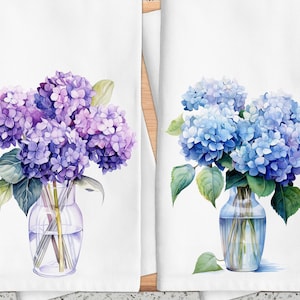 Hydrangea Floral Kitchen, Blue and Purple Hydrangea Tea Towel, Bathroom Hand Towel, Housewarming Gift, Floral Home Decor, Spring Kitchen