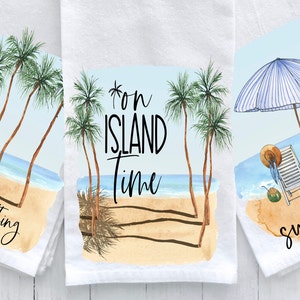 Kitchen Tea Towel, Beach Theme Kitchen Towels, Beach Life Decor, Flour Sack Tea Towel, Housewarming Gift, Palm Tree Hand Towel