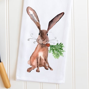 Linge de cuisine lapin, torchon lapin de Pâques, torchon lièvre aquarelle, déco lapin, essuie-mains de Pâques, déco de Pâques, cadeau de Pâques