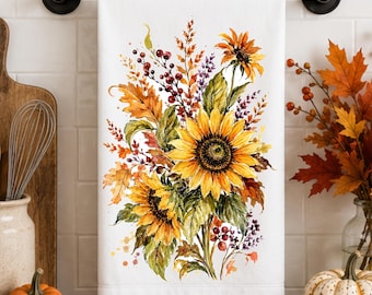 Fall-Inspired Colorful Sunflower Tea Towel | Kitchen Accessory