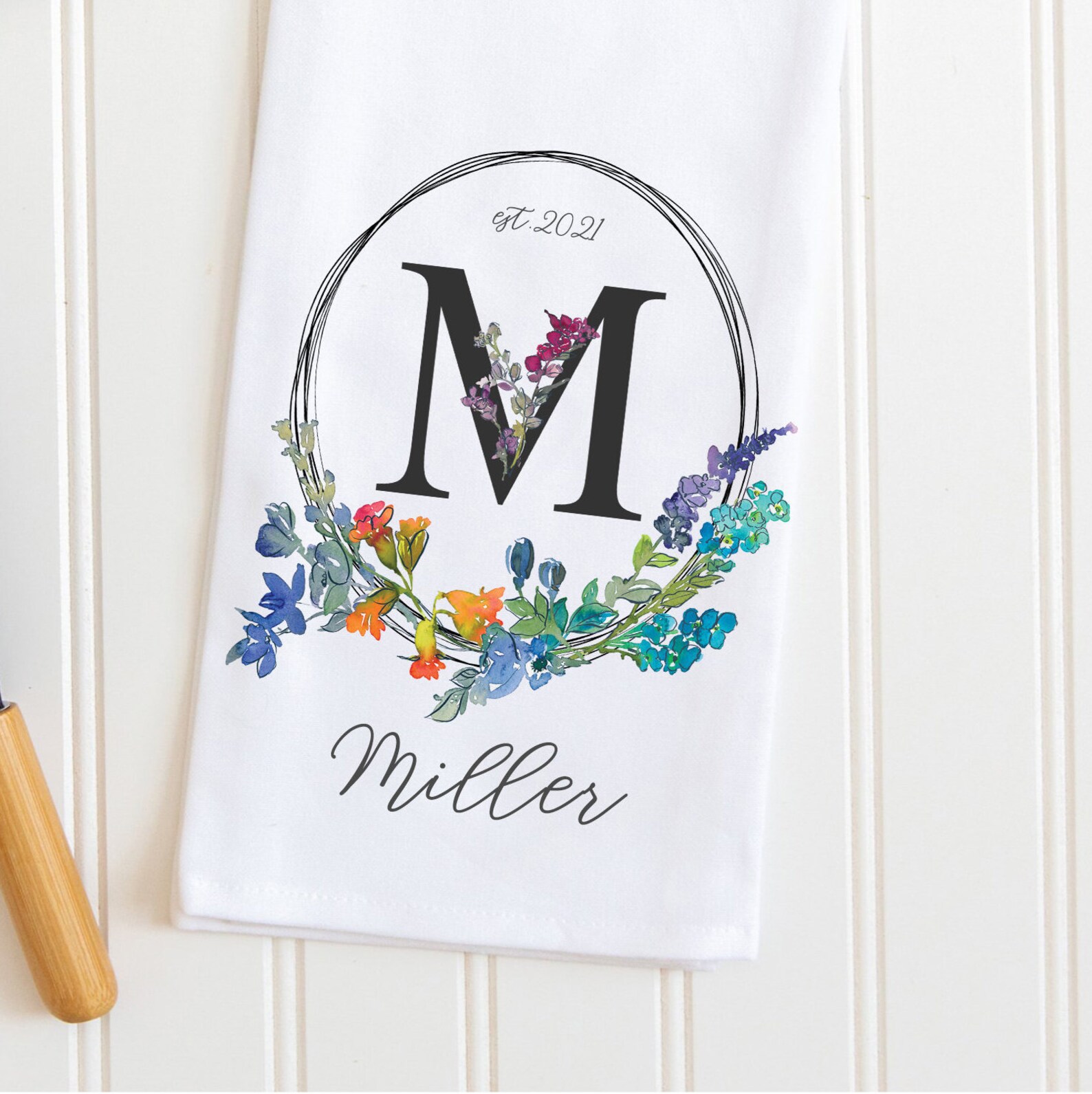 Personalized Dish Towel Family Name Kitchen Towel Initial Etsy