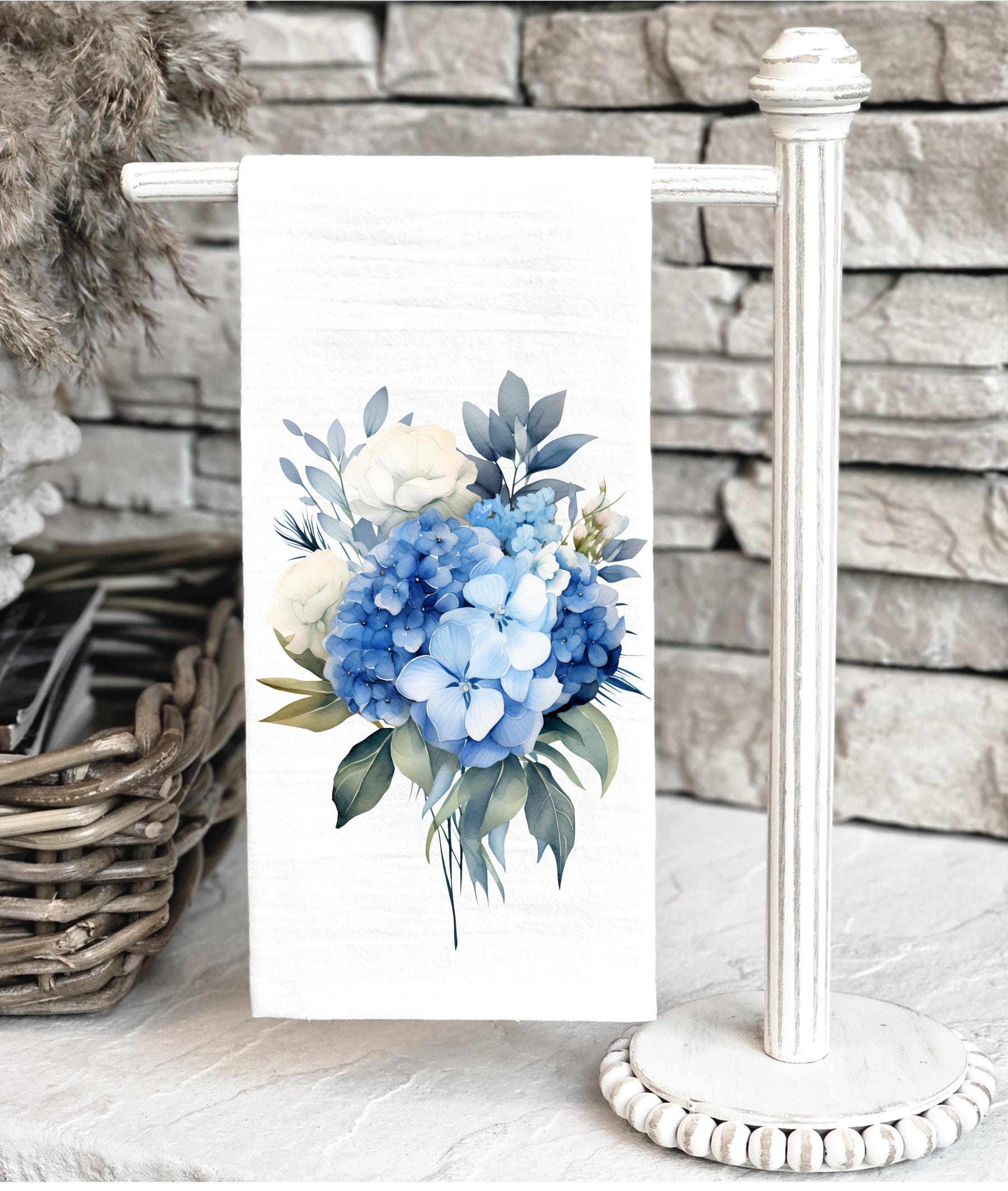 JINYO Asciugamani Da Cucina A Quadretti Con Ortensia Blu - 40x61 Cm, Morbidi E Assorbenti, Lavabili In Lavatrice, Decorazione Floreale - 2