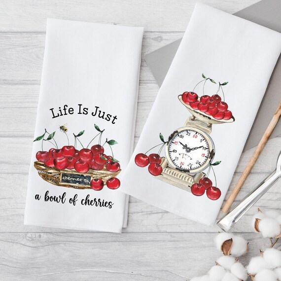 Cherry Kitchen Dish Towel Set, Life is A Bowl of Cherries, Cherry Kitchen  Tea Towels, Small Gift, Summer Fruit 