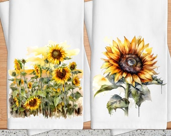 Fall Sunflower Floral Tea Towel, Fall Floral Kitchen Towels, Sunflower Decorative Dish Towels, Hostess Gift, Housewarming Gift