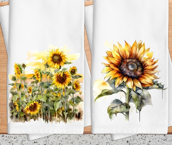 Fall Sunflower Floral Tea Towel, Fall Floral Kitchen Towels