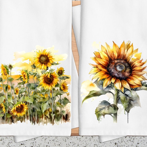 Fall Sunflower Floral Tea Towel, Fall Floral Kitchen Towels, Sunflower Decorative Dish Towels, Hostess Gift, Housewarming Gift