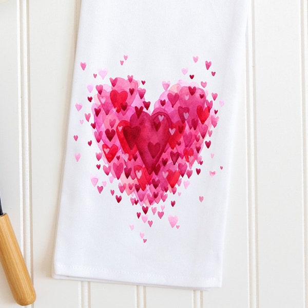 Valentine Kitchen Towel, Valentine Tea Towel, Red and Pink Heart Décor', Valentine Heart Dish Towel, Heart Hand Towel, Valentine Gift