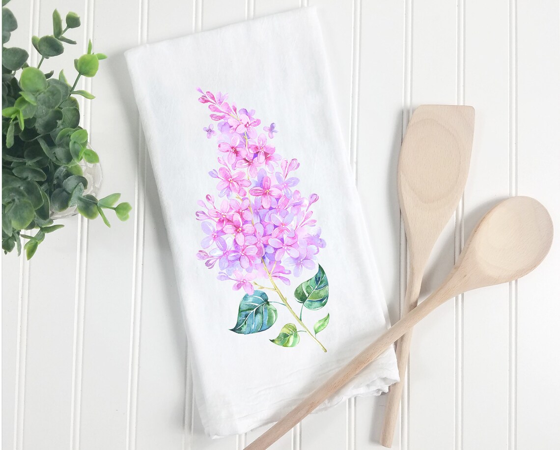 Floral Tea Towel Hand Towels Lilac Tea Towels Purple Pink Etsy