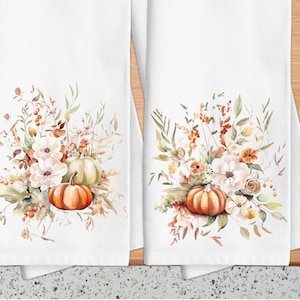 Fall Pumpkin Tea Towels, Pumpkins and Wildflowers, New Fall Kitchen Decor, Fall Gifts, Thanksgiving Gifts, Fall Color