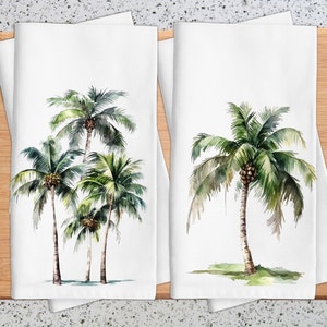 Tropical Palm Tree Kitchen Dish Towels, Palm Tree Decor, Tropical Towels, Beach Kitchen Towels, Beach Decor