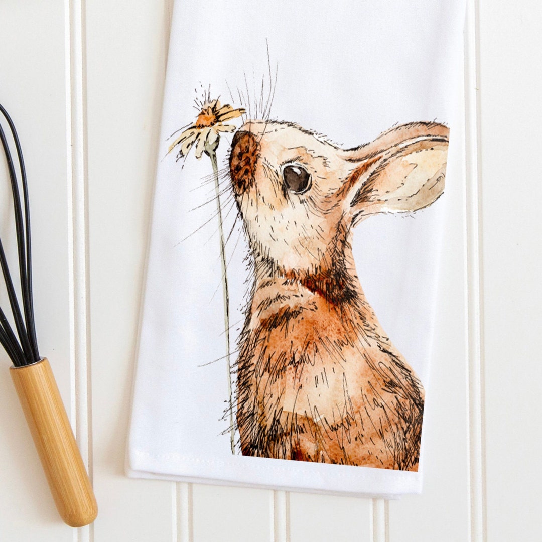 Bunny Rabbit Kitchen Towel Easter Rabbit Tea Towel Etsy
