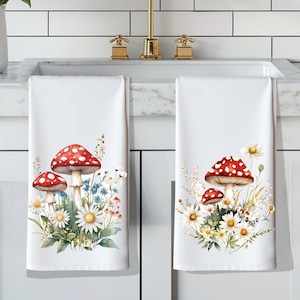 Ensemble de torchons de cuisine champignons, champignons vintage colorés, déco cuisine champignons, cadeau hôtesse, cadeau de pendaison de crémaillère, déco cuisine champignons,