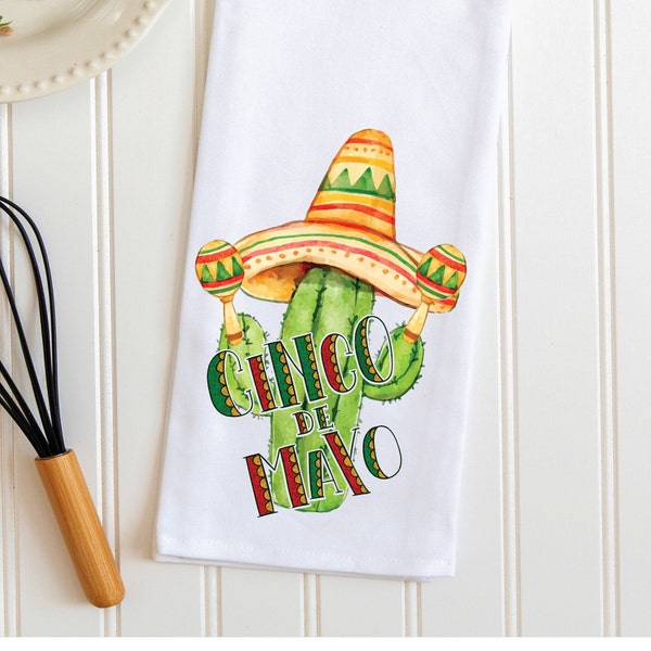 Cinco De Mayo Kitchen Towel, Sombrero and maracas Tea Towel, Happy Cinco De Mayo Gift, Fiesta Towels, Bar Towel, Celebration Dish Towel