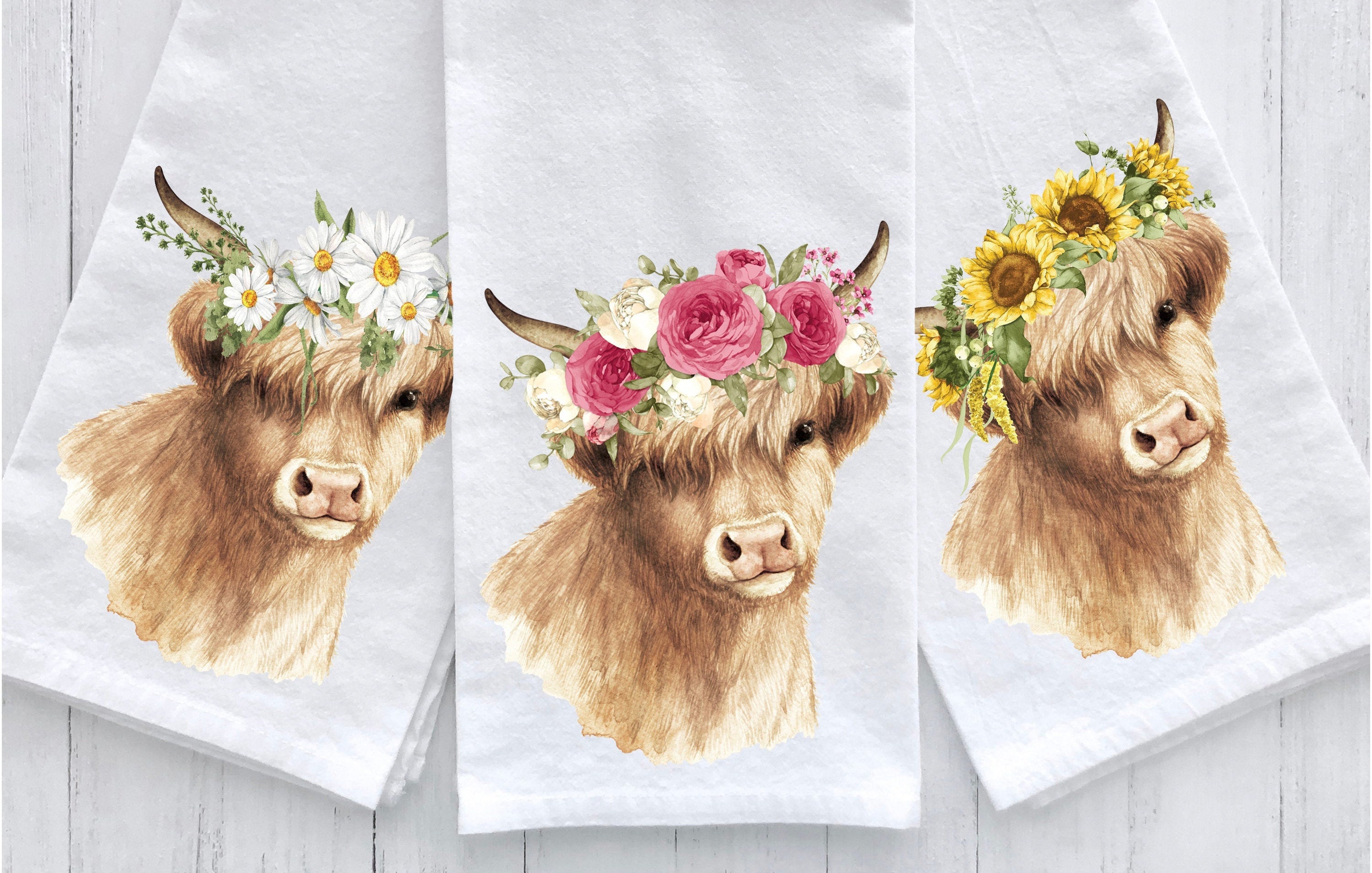 Personalized Name Highland Cow Kitchen Towel, Highland Cow Decor