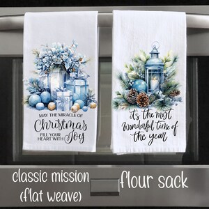 Blue Christmas Kitchen Towel, Blue Floral and Greenery Holiday Kitchen Gifts, Christmas Kitchen Decor, Christmas Cottage Core image 2