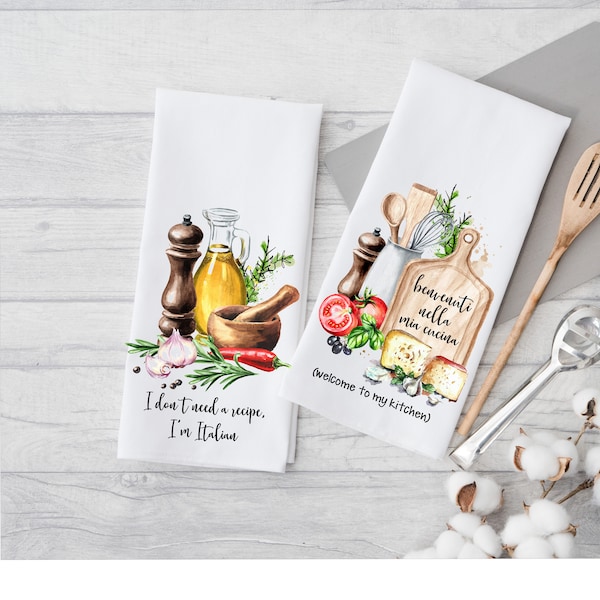 Italian Cooking Tea Towel, Welcome To My Kitchen,  Cooks Gift, Italian Kitchen Décor, Italian Inspired Dish Towel, Italy Style Towel