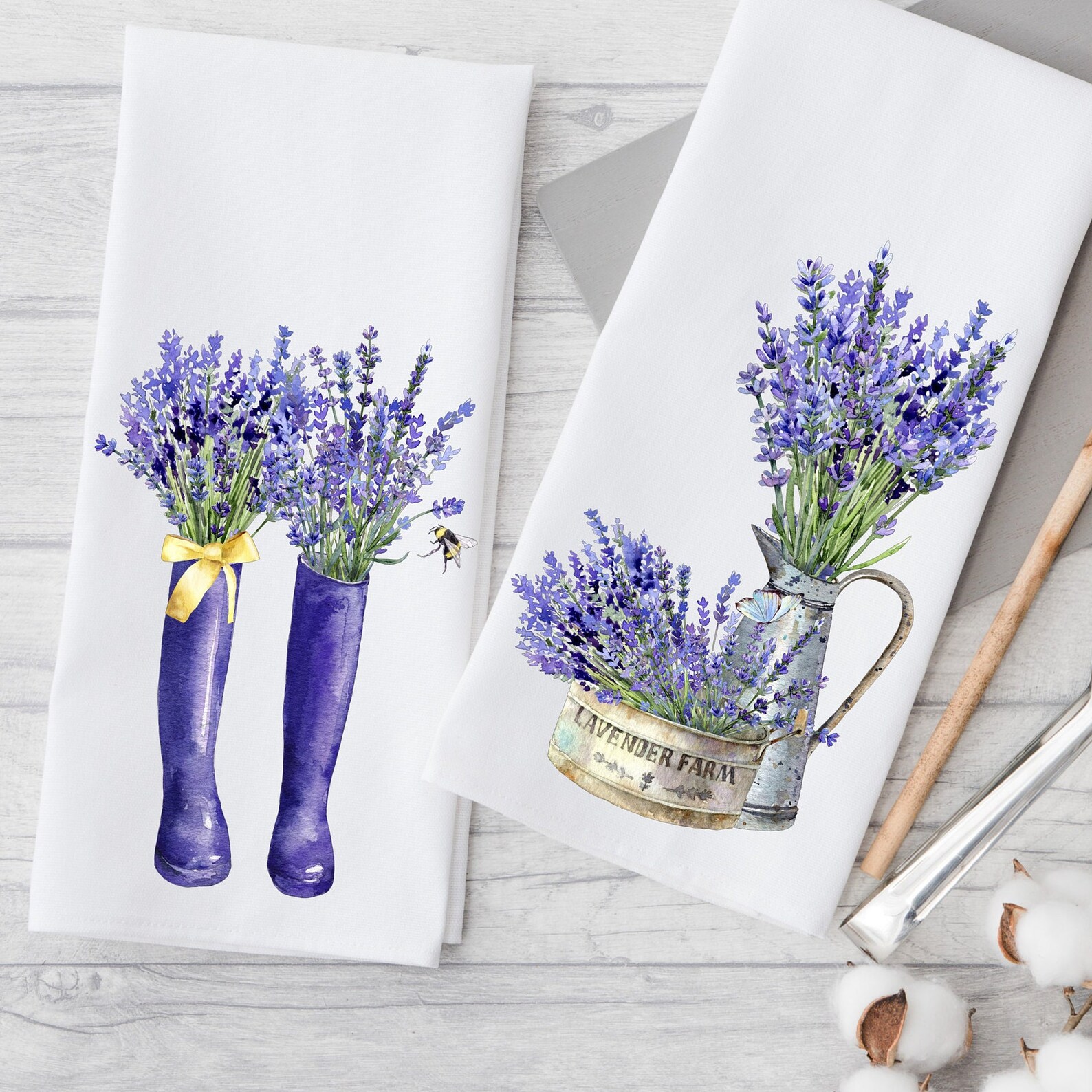 Lavender Dish Towel Set Lavender Kitchen Tea Towel Lavender Etsy