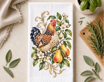 Vintage Naturalist Kitchen Towel | Botanical Hen and Pears Tea Towel | Cottage  Decor | Farmhouse Kitchen Gift | Christmas Gift