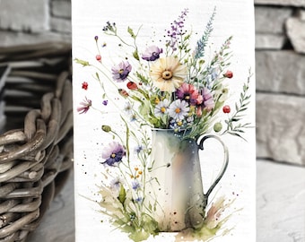 Floral Pitcher Tea Towel: Spring Summer Kitchen Decor