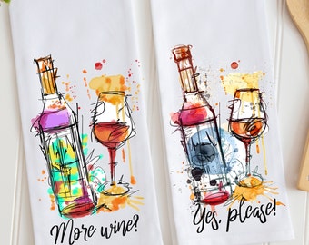 Wine Kitchen Tea Towel Set, Funny Wine Art, Wine Gift, Wine Lover Accent Tea Towel, Hostess Gifts, Wine Kitchen Dish Towels, Thank You Gift,