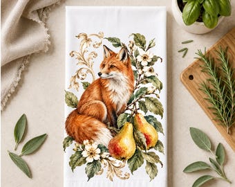 Vintage Naturalist Kitchen Towel | Botanical Fox and Pears Tea Towel | Cottage  Decor | Farmhouse Kitchen Gift | Christmas Gift