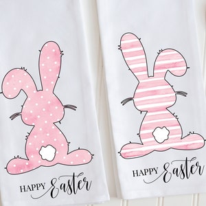 Bunny Rabbit  Kitchen Towel, Pink Easter Peep Tea Towel, Polka Dot Peep Dish Towel, Bunny Decor, Easter Hand Towel, Easter Decor, Gifts